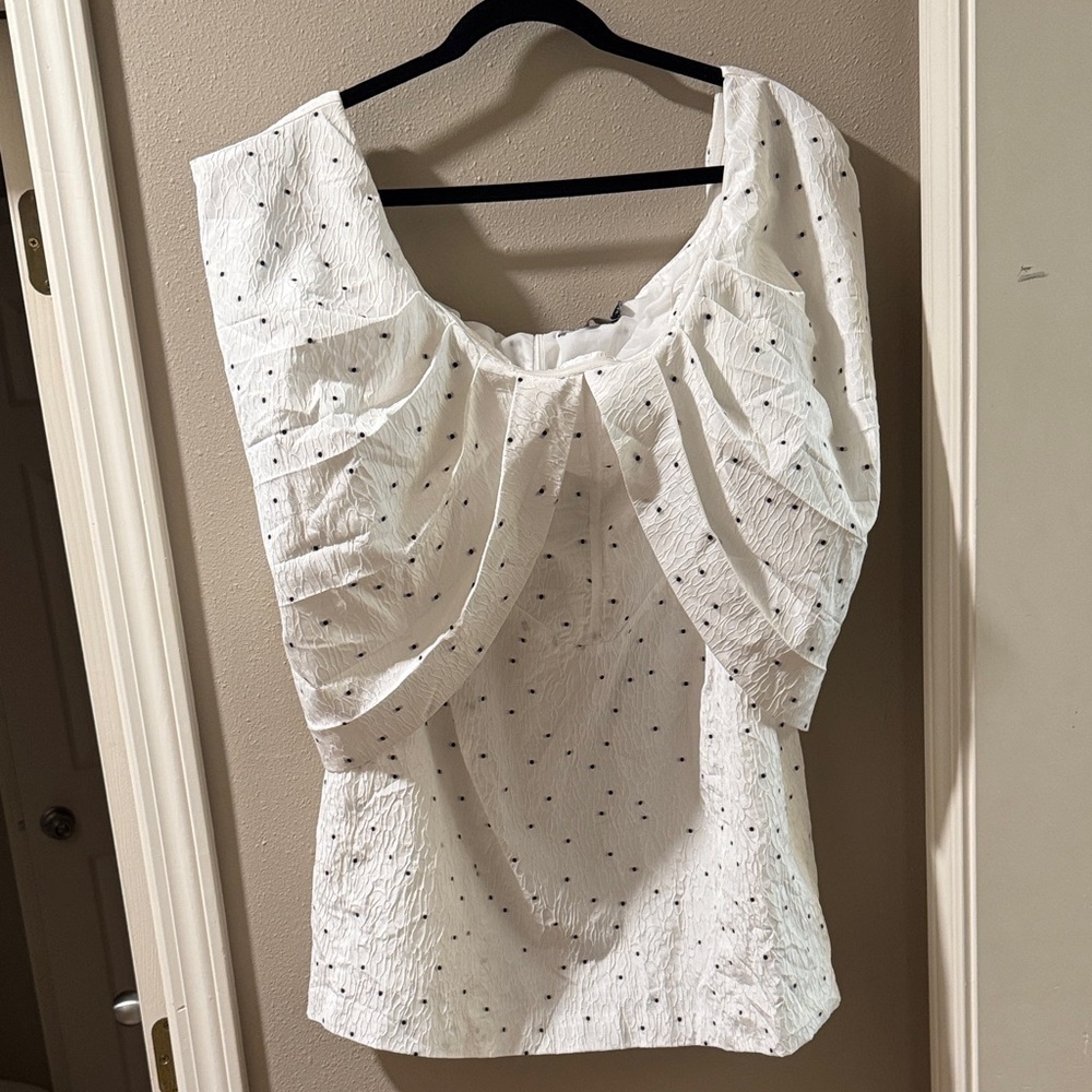 ASOS Luxe White Draped Textured Dress with Dots size 14